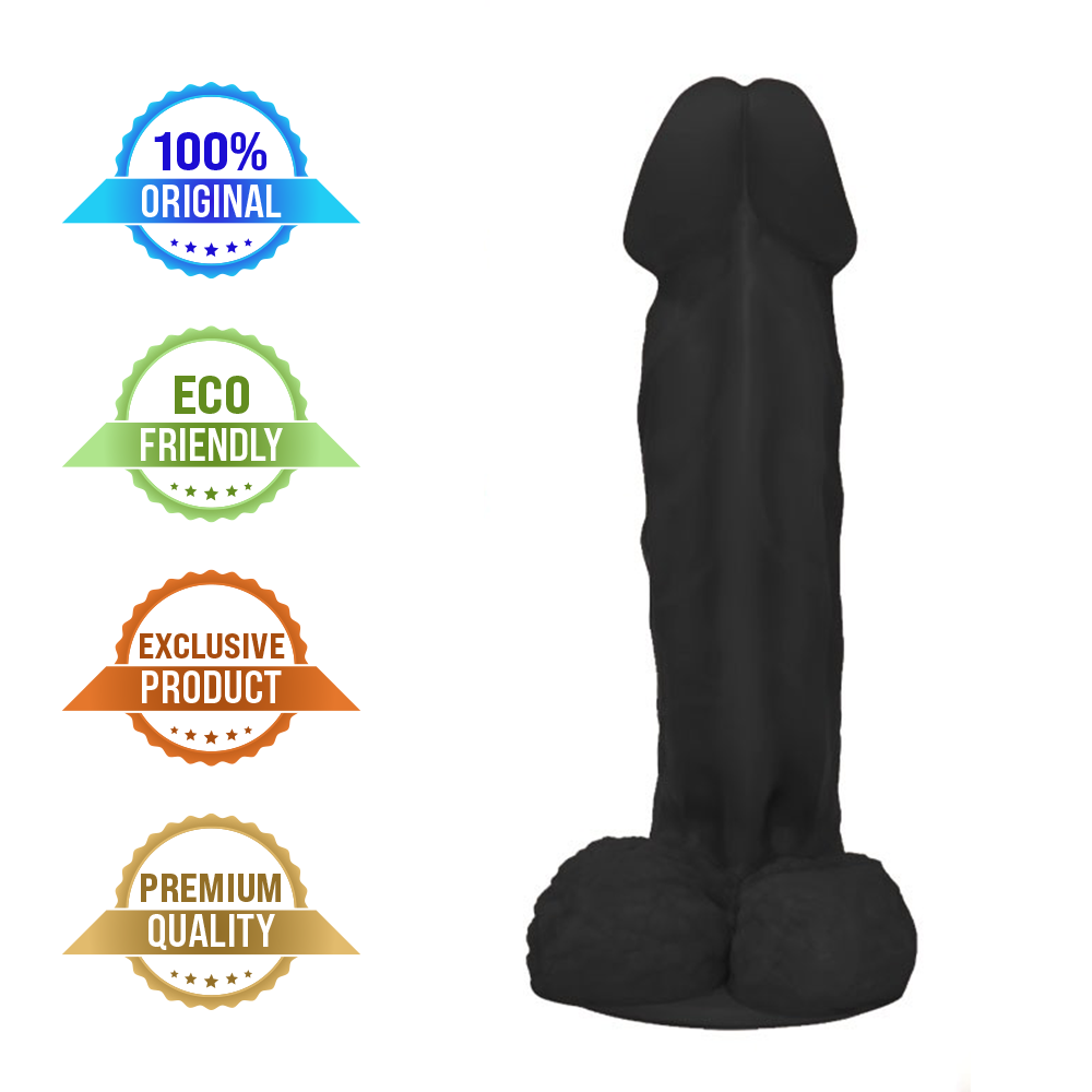 VALENTE - GIANT THICK FLEXIBLE REALISTIC PENIS WITH SCROTUM AND SUCTION CUP - BLACK - 31 X 7.8 CM