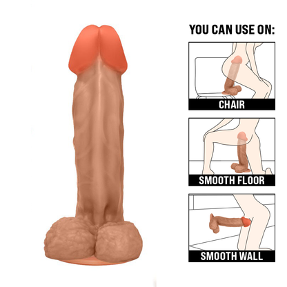 VALENTE - GIANT THICK FLEXIBLE REALISTIC PENIS WITH SCROTUM AND SUCTION CUP - BEIGE - 31 X 7.8 CM