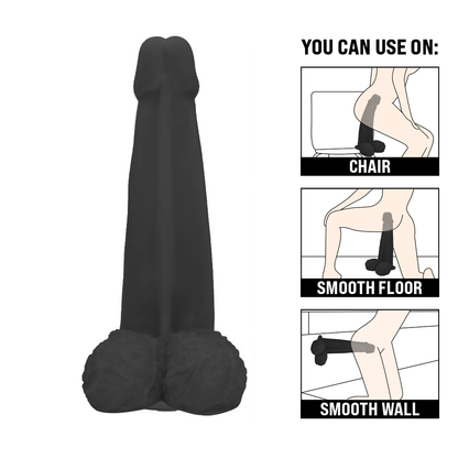 LONGO - GIANT THICK FLEXIBLE REALISTIC PENIS WITH SCROTUM AND SUCTION CUP - BLACK - 28 X 8.3 CM