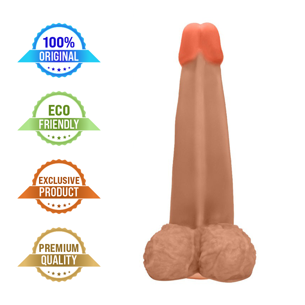 LONGO - GIANT THICK FLEXIBLE REALISTIC PENIS WITH SCROTUM AND SUCTION CUP - BEIGE - 28 X 8.3 CM