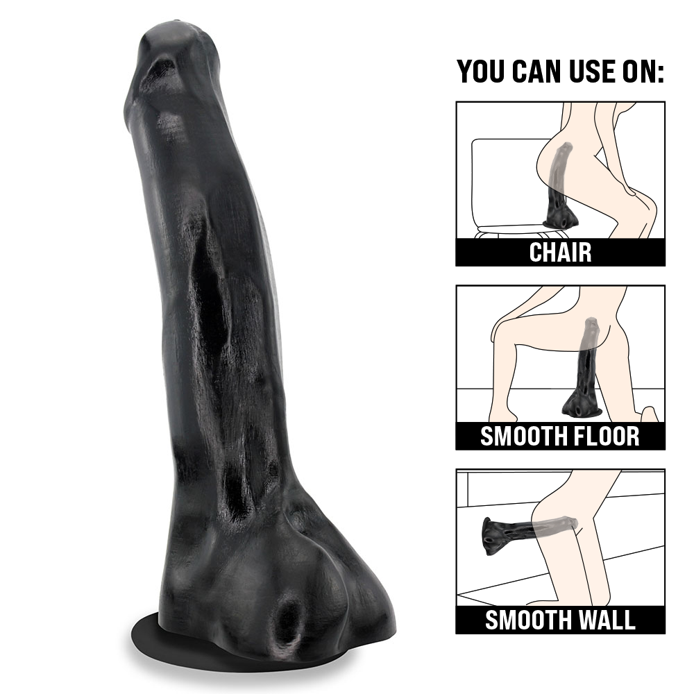 TROMBA - GIANT THICK FLEXIBLE REALISTIC PENIS WITH SCROTUM AND SUCTION CUP - BLACK - 38 X 8 CM