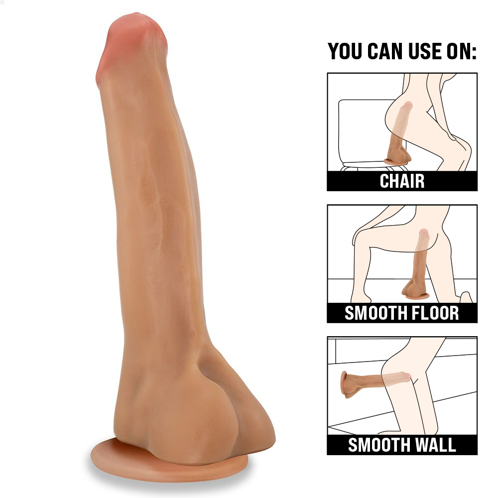 TROMBA - GIANT THICK FLEXIBLE REALISTIC PENIS WITH SCROTUM AND SUCTION CUP - BEIGE - 38 X 8 CM