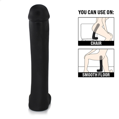 CACETE - GIANT THICK FLEXIBLE REALISTIC PENIS WITH SCROTUM - BLACK - 34 X 6.8 CM